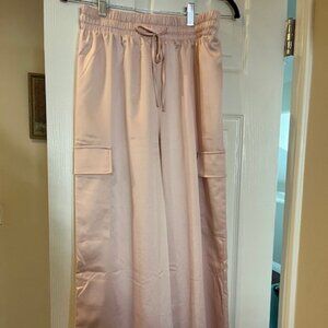 Cargo pants light pink satin medium elasticated waist